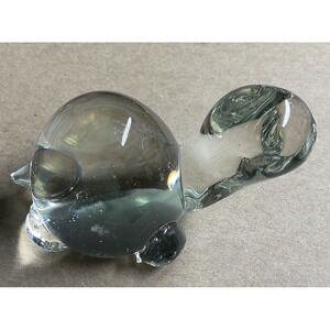 Art Glass Turtle Slight Green Tint Possibly Recycled Glass Decor Paperweight